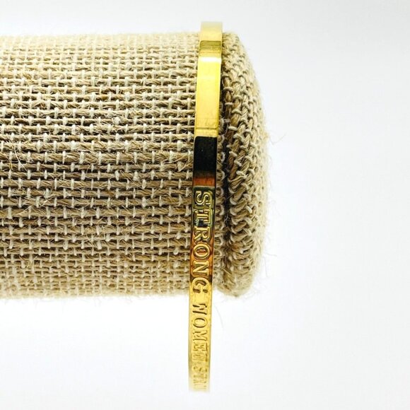 LOVISHLY Gold Tone Engraved Cuff Bracelet Inspirational Quote Adjustable Signed - Picture 1 of 5